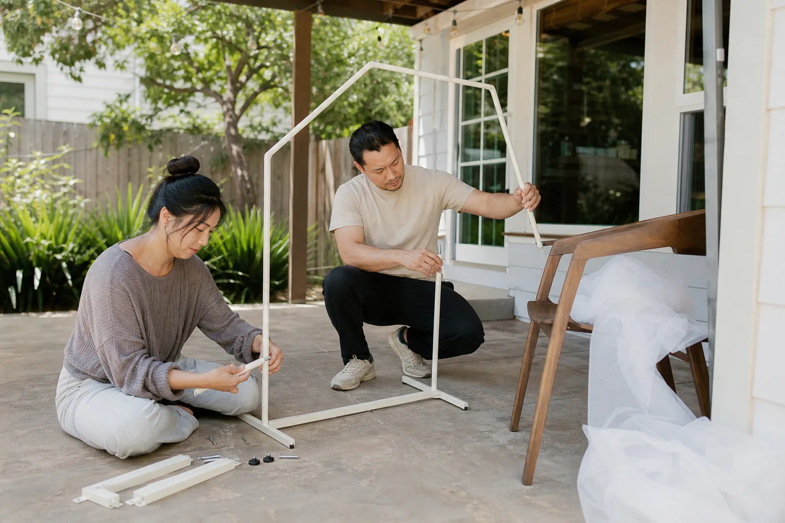 A practical two-person setup on a small patio